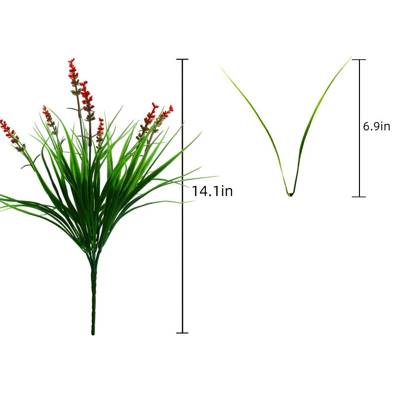 alyptus Artificial Flowers Outdoor 12 Bundles Fake Plants Outside Red Flower Grass Faux Greenery Spring Summer Wildflower Decoration for Outdoors Yard Front Porch Planter Decor (Red Flowers) - Image 2