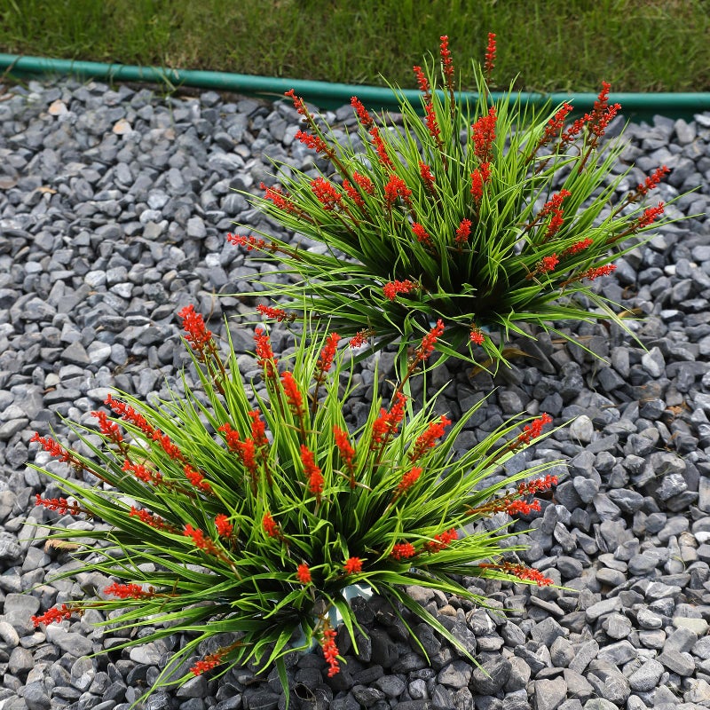 alyptus Artificial Flowers Outdoor 12 Bundles Fake Plants Outside Red Flower Grass Faux Greenery Spring Summer Wildflower Decoration for Outdoors Yard Front Porch Planter Decor (Red Flowers) - Image 3