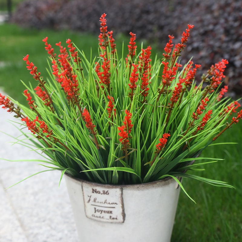 alyptus Artificial Flowers Outdoor 12 Bundles Fake Plants Outside Red Flower Grass Faux Greenery Spring Summer Wildflower Decoration for Outdoors Yard Front Porch Planter Decor (Red Flowers) - Image 5