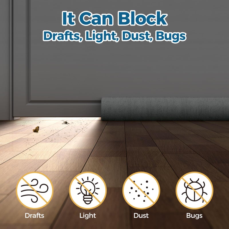 Augblinds Door Draft Stopper 36 Inch  Under Door Gap Filler Bottom  Adjustable 30'' To 36'' Noise Blocker Soundproof Seal Gap Up To 1.7'' Door Sweep  Machine Washable  Grey - Image 2