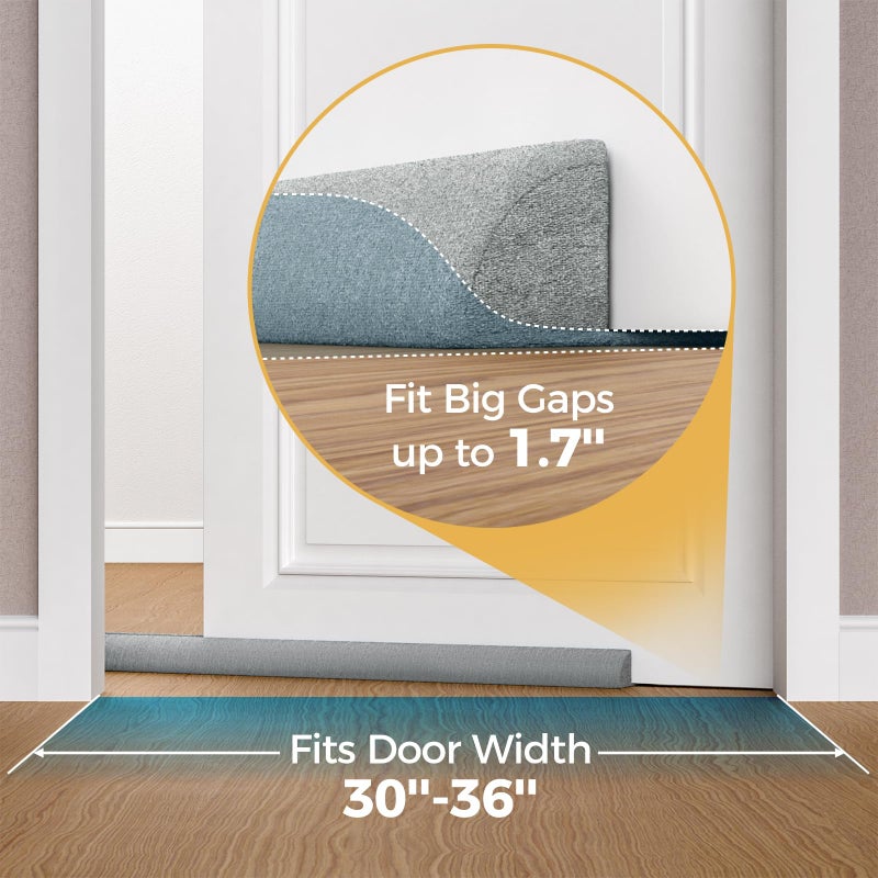 Augblinds Door Draft Stopper 36 Inch  Under Door Gap Filler Bottom  Adjustable 30'' To 36'' Noise Blocker Soundproof Seal Gap Up To 1.7'' Door Sweep  Machine Washable  Grey - Image 4