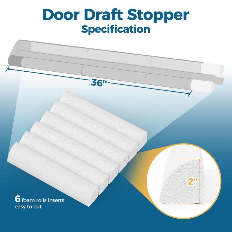 Augblinds Door Draft Stopper 36 Inch  Under Door Gap Filler Bottom  Adjustable 30'' To 36'' Noise Blocker Soundproof Seal Gap Up To 1.7'' Door Sweep  Machine Washable  Grey - Image 5