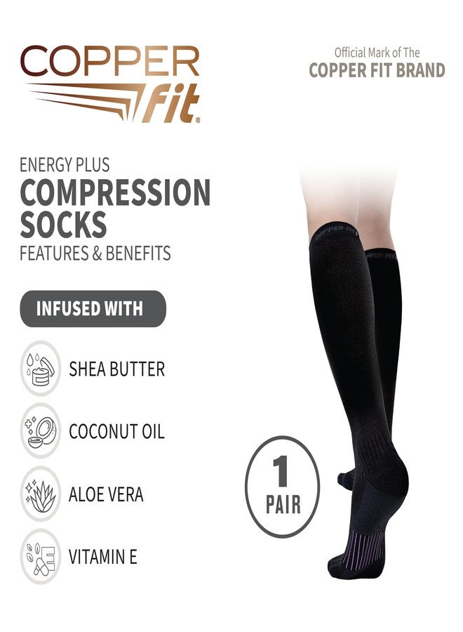 Copper Fit unisex adult Moisturizing Energy Plus Easy On Easy Off Knee High Compression Socks, Black, Small-Medium US - Image 3