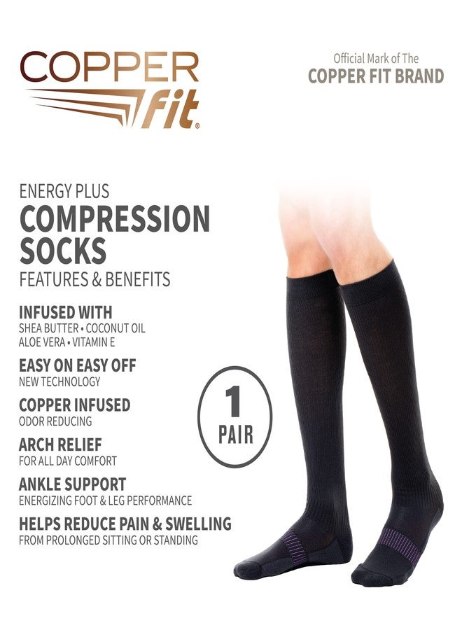 Copper Fit unisex adult Moisturizing Energy Plus Easy On Easy Off Knee High Compression Socks, Black, Small-Medium US - Image 2