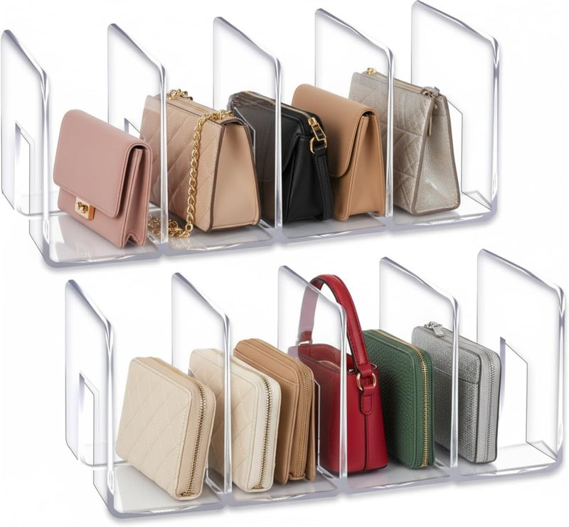 YAGELI Clear Acrylic Desk File Sorter Purse/Handbag Organizer Clutch Divider Mesh Folder Office Supplies Stand Bookshelf (3 Sections) (2Pack-4Sections) - Image 1