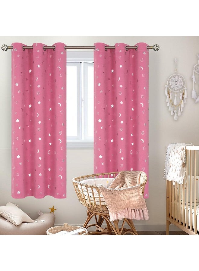 BGment Pink Curtains for Girls Bedroom 72 Inch Length, Star and Moon Blackout Curtains for Kids Babys Bedroom, Room Darkening Thermal Insulated Window Grommet Curtains for Nursery, 42 Wide, 2 Panels - Image 2