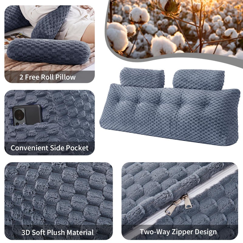 EUHAMS Wedge Headboard Pillow Queen- Bed Wedge Pillow for Headboard Triangular Headboard Pillow with Neck Roll Pillow-Large Bolster for Sitting in Bed Backrest Positioning Support (Grey,59x8x20 Inches) - Image 4