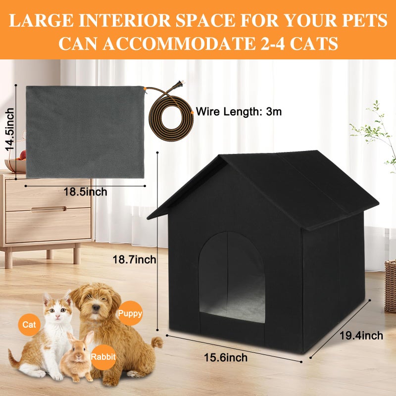 Midollarle Large Heated Outdoor Cat House Double Door Heater Cats Shelter,Weatherproof Foldable Heat Kitty House with Insulated Kitten Heating Pad Bed for Feral Barn Cat Kitten Puppy Outside Pets in Winter - Image 2