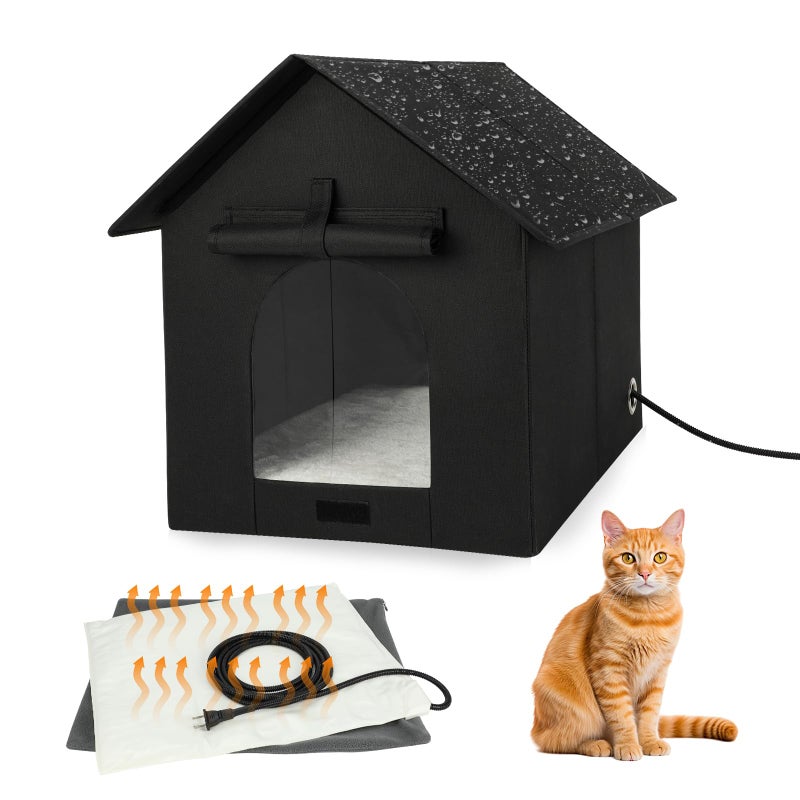 Midollarle Large Heated Outdoor Cat House Double Door Heater Cats Shelter,Weatherproof Foldable Heat Kitty House with Insulated Kitten Heating Pad Bed for Feral Barn Cat Kitten Puppy Outside Pets in Winter - Image 1