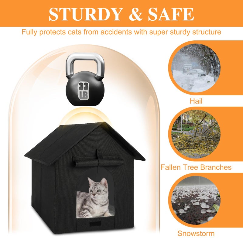 Midollarle Large Heated Outdoor Cat House Double Door Heater Cats Shelter,Weatherproof Foldable Heat Kitty House with Insulated Kitten Heating Pad Bed for Feral Barn Cat Kitten Puppy Outside Pets in Winter - Image 5