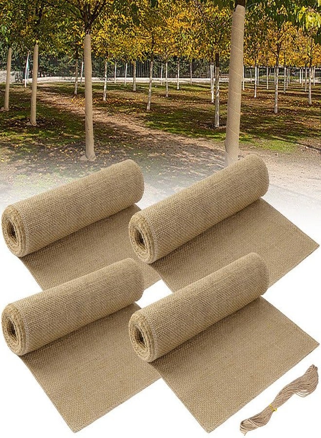 DECOHS 4 Rolls Natural Burlap Tree Wrap Rolls- 10in x 10ft Burlap Fabric Tree Trunk Protector- Burlap Plants Wrap Bandage with Ropes- Frost & Freeze Protection Cloth for Winter Outdoor Trees, Shrubs, Plants - Image 1