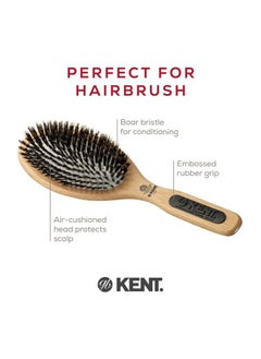 KENT Kent PF07 Extra-Large 100% Boar Bristle Cushion Brush - Wooden Detangling and Smoothing Paddle Brush for Thin Hair  - Image 4