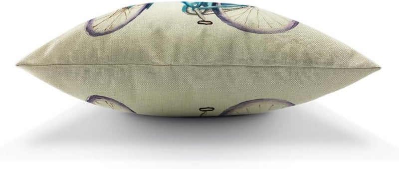 Moslion Blue Bicycle Pillows Decorative Throw Pillow Cover Vintage Watercolor Summer Flowers Bike Pillow Case 18 x 18 Inch Square Cotton Linen Cushion Cover for Sofa Bed Living Room - Image 5