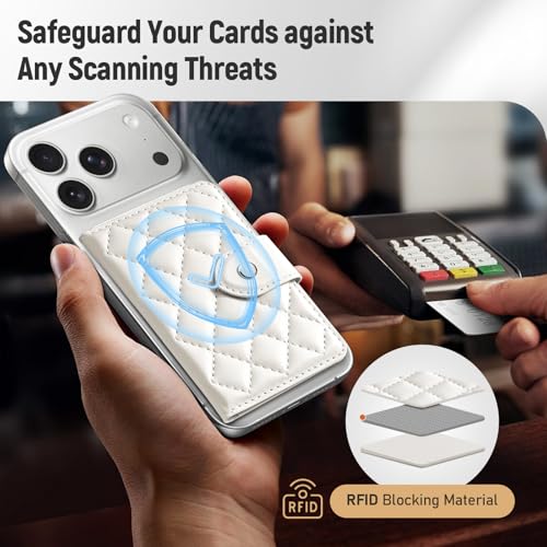 Dadanism Compatible with Magsafe Wallet Magnetic 4-Card Holder, Magnetic Wallet for iPhone, RFID Blocking, Diamond Quilting Leather, Slim for iPhone 17/16/15/14/13/12 Series, Not for 13/12 Mini, White - Image 4