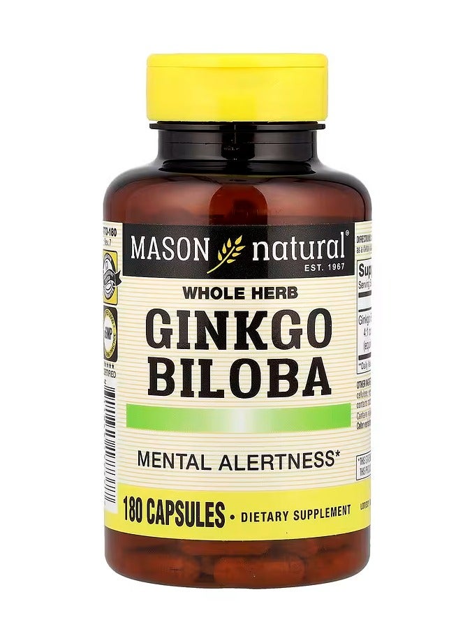 Mason Natural, Whole Herb Ginkgo Biloba, 180 Capsules (125 mg per Capsule)