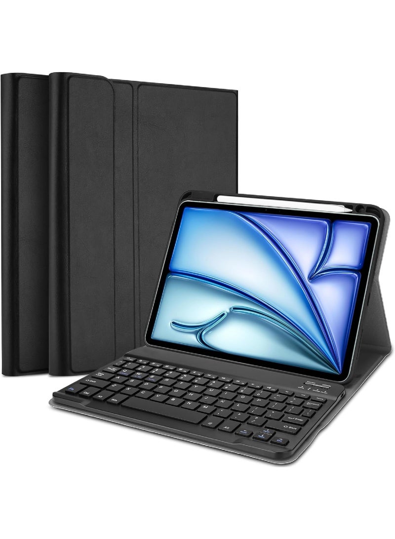 Rock Pow Keyboard Case for iPad Pro 11 Inch Case (M5/M4) 2025/2024 Trifold Stand Detachable Wireless Keyboard Magnetic PU Leather Case Pen Slot Supports Pencil Charging  Cover for 2024/2025 Pro 11 inch M5/M4 Black - Image 1