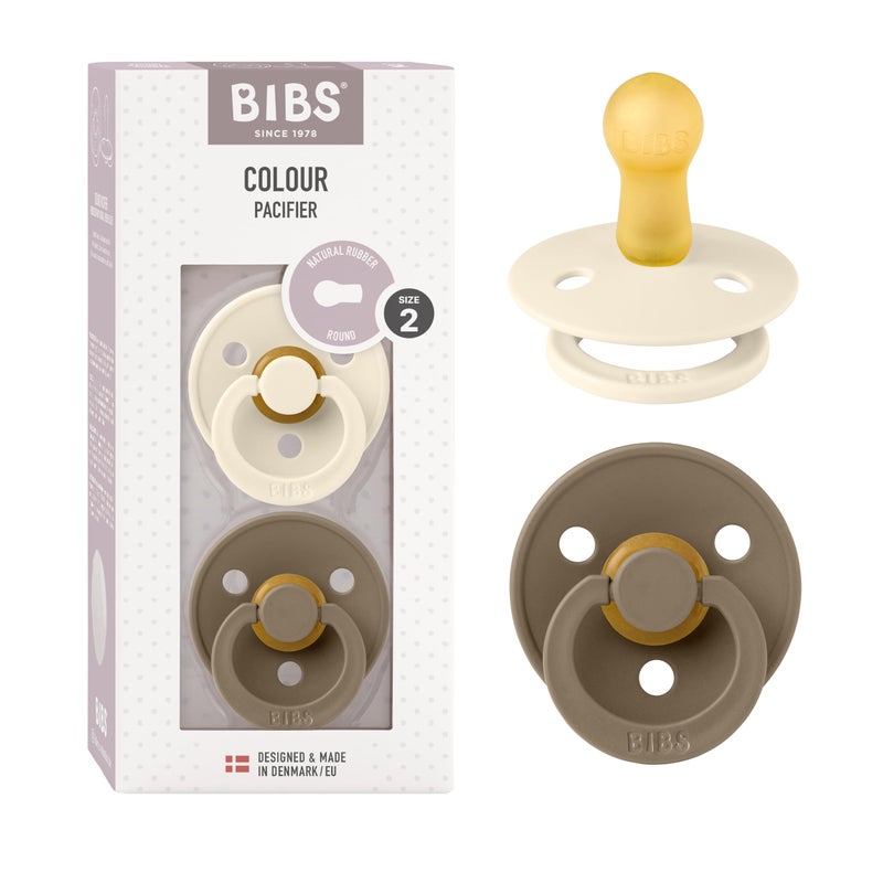 BIBS Pacifiers Colour Collection | Natural Rubber Baby Pacifier | Set of 2 BPA-Free Soothers | Made in Denmark | 6+ Months (Pack of 2) | Dark Oak/Ivory - Image 1