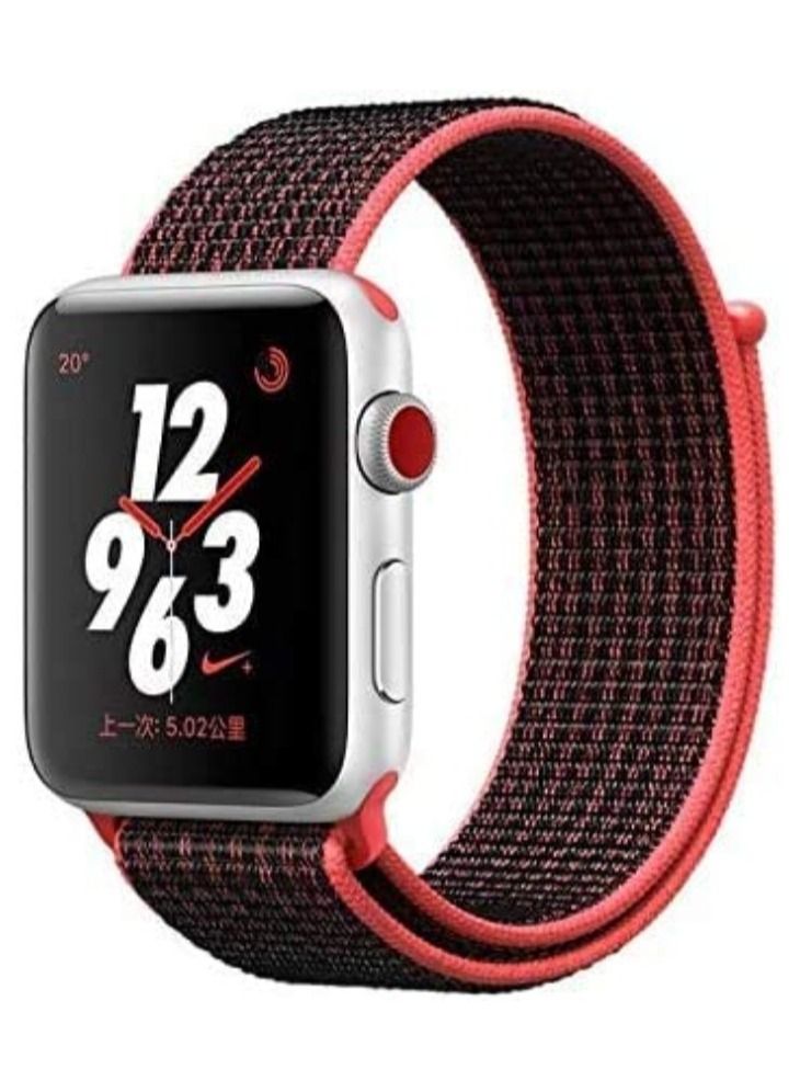 VITION Nylon Sport Band for Apple Watch 45mm 44mm 42mm Soft Replacement Strap for iWatch Series 7/ 6/ SE/ 5/4/3/2/1 (Black/Pink) - Image 1