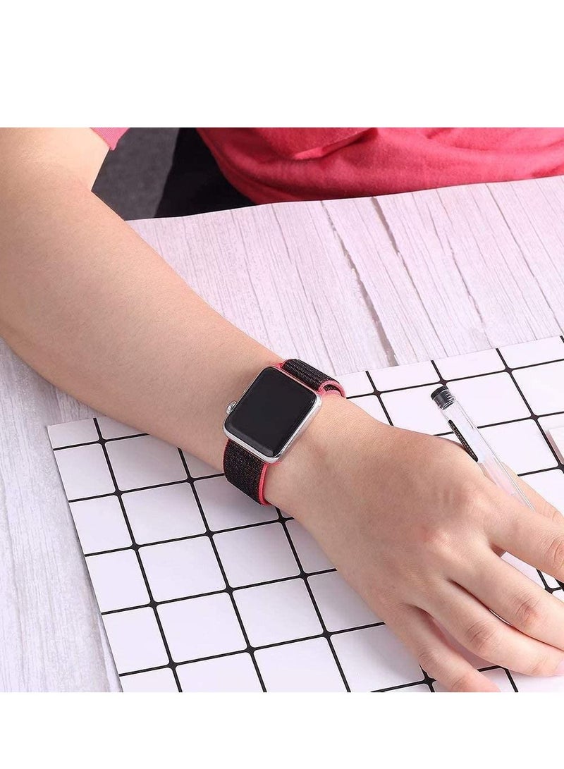 VITION Nylon Sport Band for Apple Watch 45mm 44mm 42mm Soft Replacement Strap for iWatch Series 7/ 6/ SE/ 5/4/3/2/1 (Black/Pink) - Image 3