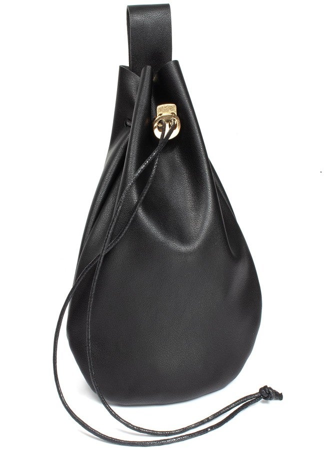 SUMGOGO Leather Belt Pouch Medieval Vintage Renaissance Viking LARP Cosplay Costumes Drawstring Coin Purse Phone Holder Waist Bag (Black) - Image 1