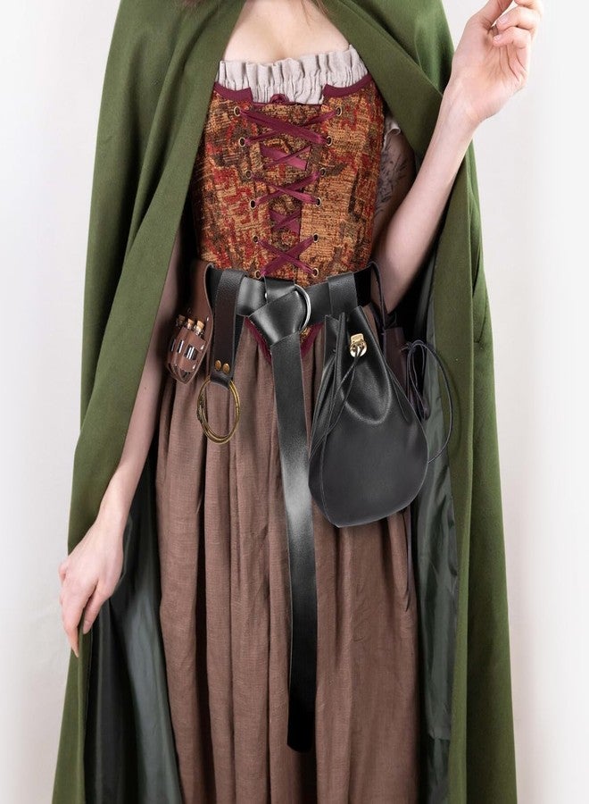 SUMGOGO Leather Belt Pouch Medieval Vintage Renaissance Viking LARP Cosplay Costumes Drawstring Coin Purse Phone Holder Waist Bag (Black) - Image 5