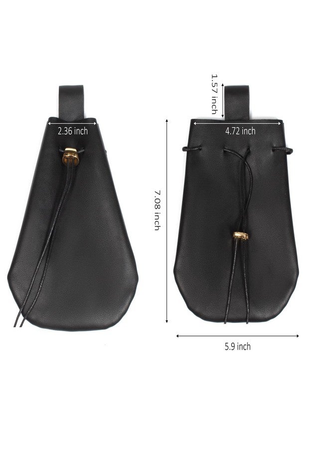 SUMGOGO Leather Belt Pouch Medieval Vintage Renaissance Viking LARP Cosplay Costumes Drawstring Coin Purse Phone Holder Waist Bag (Black) - Image 4