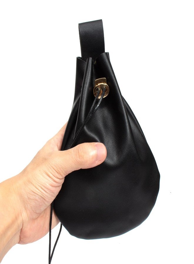 SUMGOGO Leather Belt Pouch Medieval Vintage Renaissance Viking LARP Cosplay Costumes Drawstring Coin Purse Phone Holder Waist Bag (Black) - Image 3