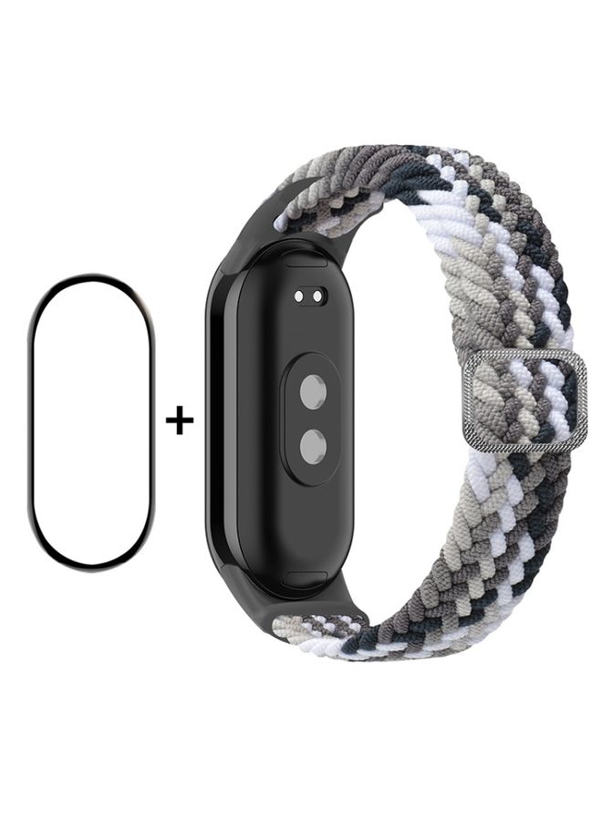 Replacement Strap For Xiaomi Mi Band 8 ENKAY Hat-Prince 2 in 1 Set Full Coverage Screen Protector + Elastic Braided Nylon Watch Band Colorful Black
