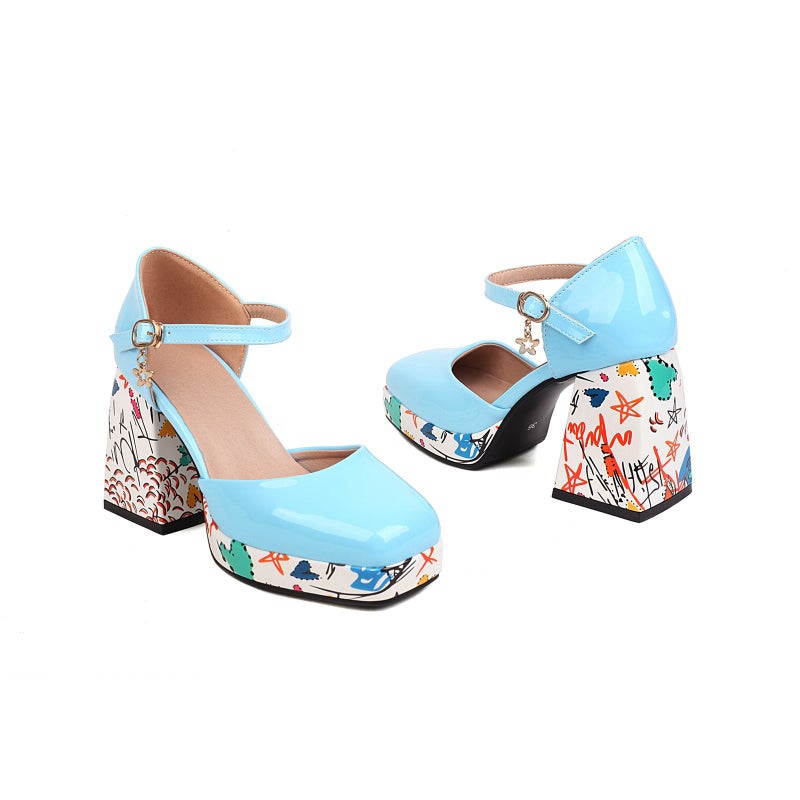 Fashion Color Matching Waterproof Platform Super High Heel Thick Heel 40-47 Plus Size Four Seasons Women'S Shoes Hollow Sandals - Image 1