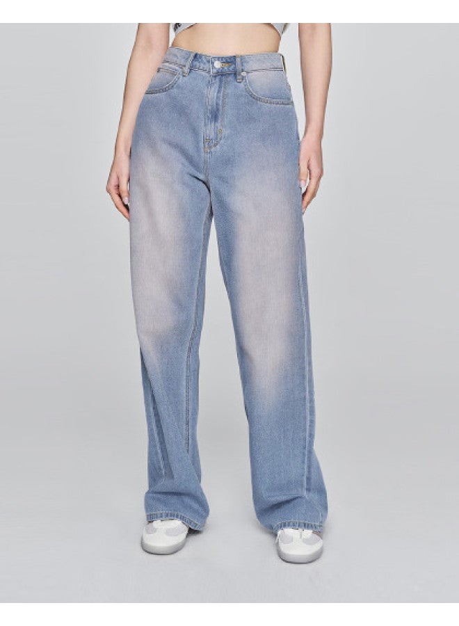 Lee Mall Same Style 25 Early Spring New Arrival 428 Comfortable High-Waist Straight-Leg Light Blue Women'S Wide-Leg Jeans Blush Pants - Image 1