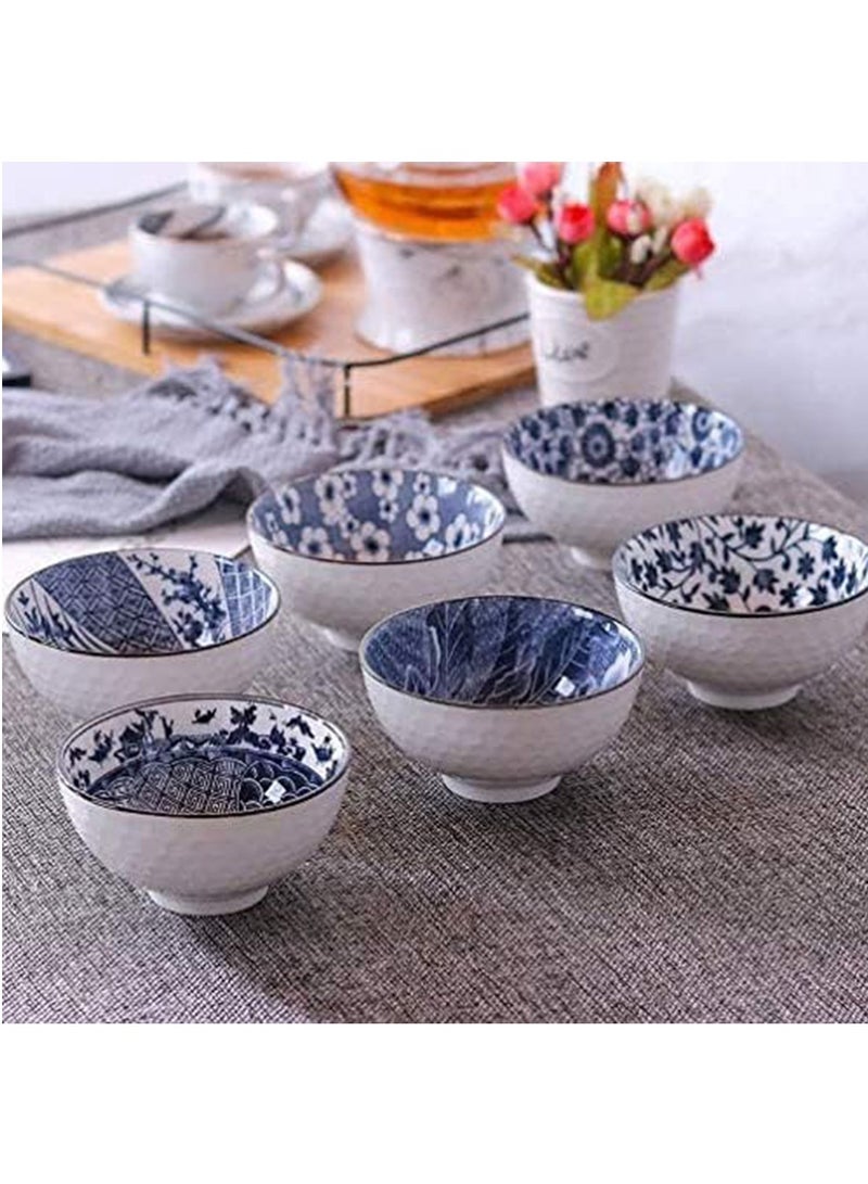 يلا جوي أوعية أرز سيراميكية 10 أونصة، مجموعة هدايا على الطراز الياباني، أوعية تقديم متنوعة للحبوب والحساء والحلوى والوجبات الخفيفة والفواكه والصلصة، عبوة من 6 قطع (أزرق وأبيض) - Image 2