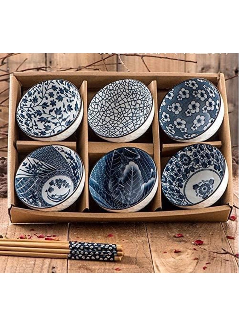 يلا جوي أوعية أرز سيراميكية 10 أونصة، مجموعة هدايا على الطراز الياباني، أوعية تقديم متنوعة للحبوب والحساء والحلوى والوجبات الخفيفة والفواكه والصلصة، عبوة من 6 قطع (أزرق وأبيض) - Image 3