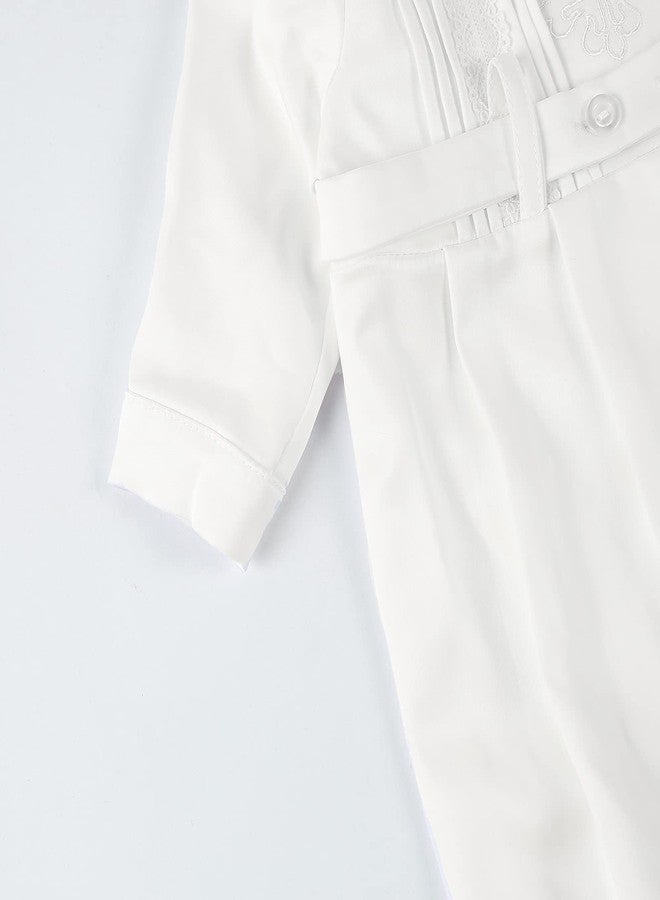 Bow Dream 3 pcs Baby Boy's Christening Baptism Outfits Long Sleeve Romper with Hat and Shoes Long Sleeve White A 3-6 Months - Image 3