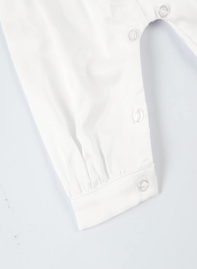 Bow Dream 3 pcs Baby Boy's Christening Baptism Outfits Long Sleeve Romper with Hat and Shoes Long Sleeve White A 3-6 Months - Image 4