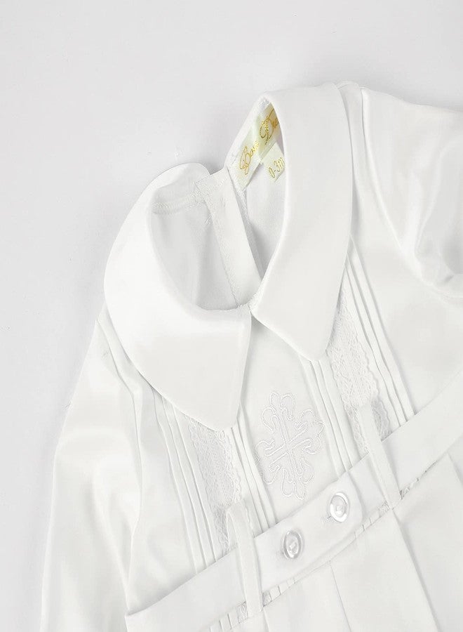 Bow Dream 3 pcs Baby Boy's Christening Baptism Outfits Long Sleeve Romper with Hat and Shoes Long Sleeve White A 3-6 Months - Image 2