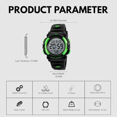 V2A Kids Watch with 7 Color Backlight Multifucntion 5ATM Waterproof Digital Sports Casual Watch for Boys and Girls | Gift for Kids - Image 5