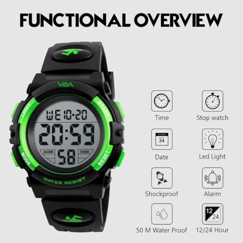 V2A Kids Watch with 7 Color Backlight Multifucntion 5ATM Waterproof Digital Sports Casual Watch for Boys and Girls | Gift for Kids - Image 4