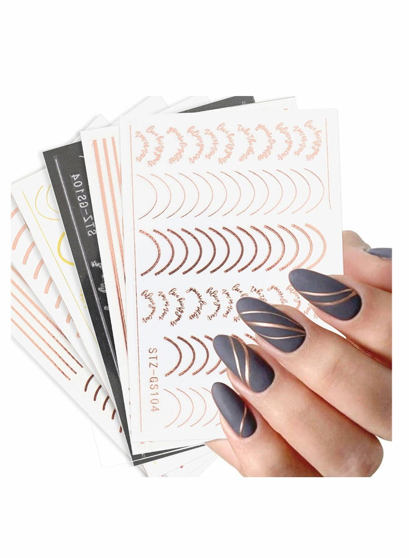 Excefore Nail Art Stickers, Decals Metal Line Nail Supply Rose Gold 3D Self-Adhesive Nail Decals Metal Curve Stripe Lines Design DIY Letter Nail Sticker Adhesive Decoration Foil Accessory 6 Sheet - Image 1