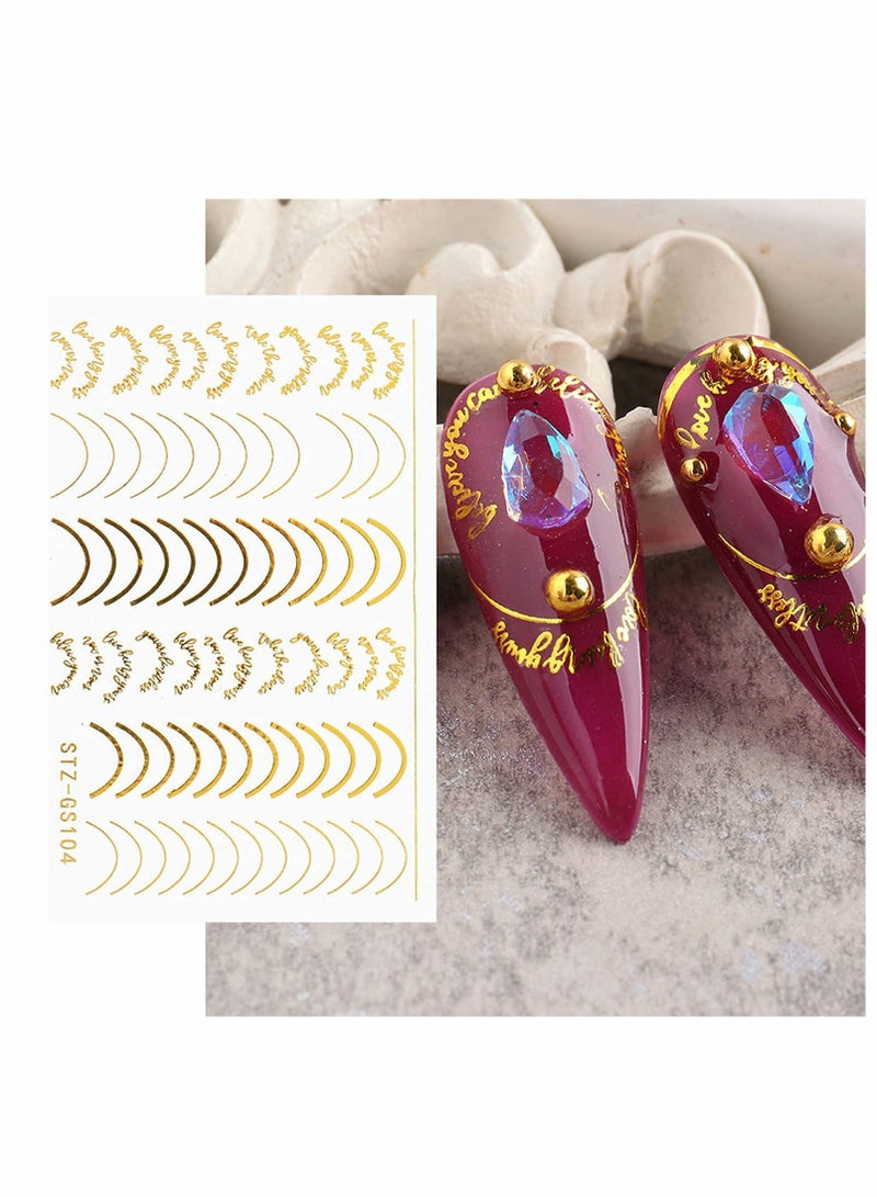 Excefore Nail Art Stickers, Decals Metal Line Nail Supply Rose Gold 3D Self-Adhesive Nail Decals Metal Curve Stripe Lines Design DIY Letter Nail Sticker Adhesive Decoration Foil Accessory 6 Sheet - Image 5