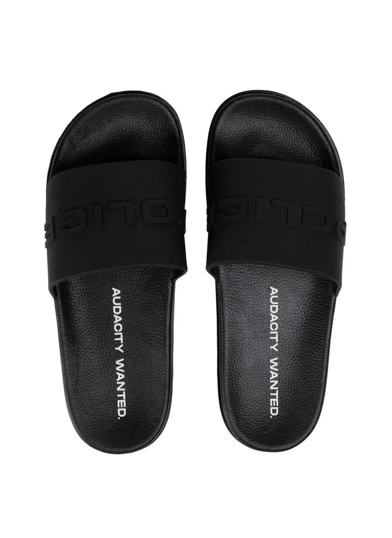 بوليس Police Men's Core Logo Slide Slippers, Minimalist Design & Relaxed Warm Weather Style – Black