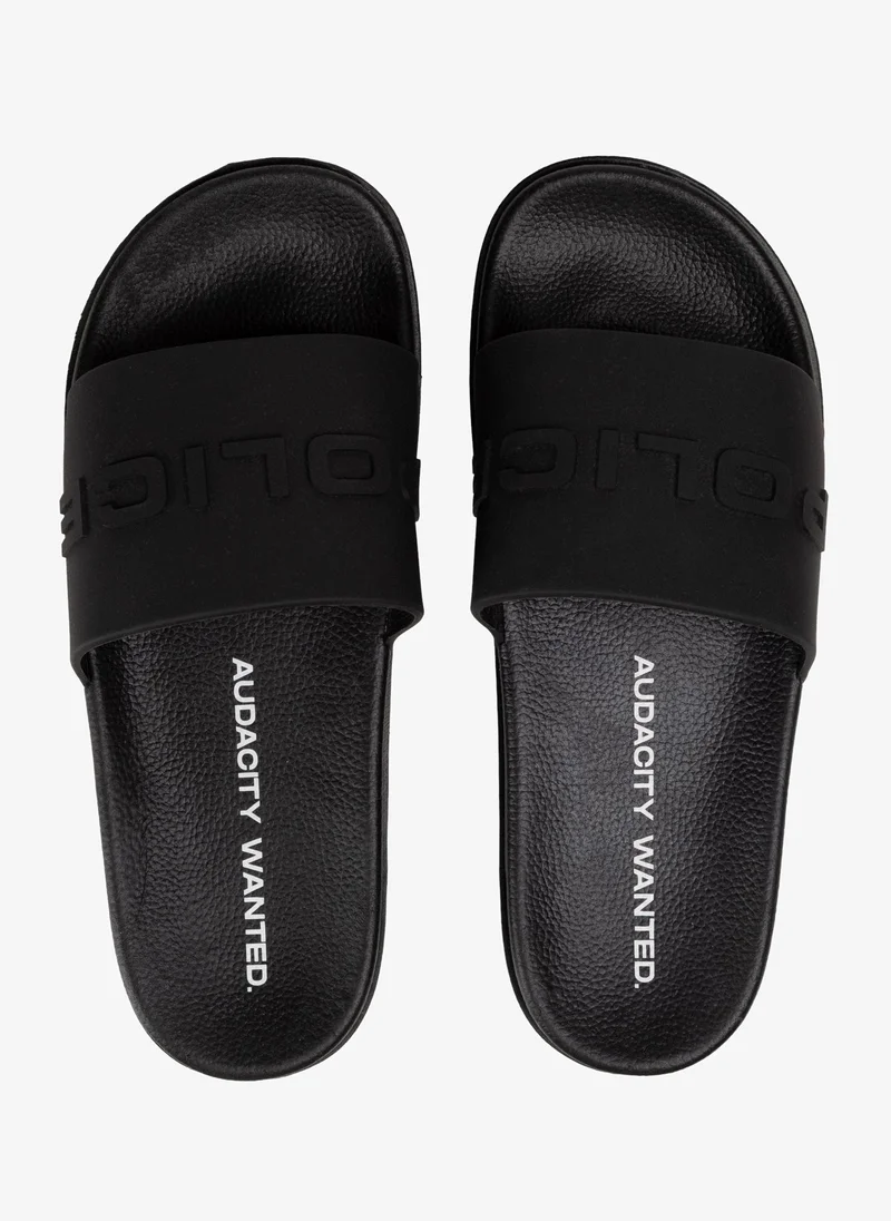 بوليس Police Men's Core Logo Slide Slippers, Minimalist Design & Relaxed Warm Weather Style – Black