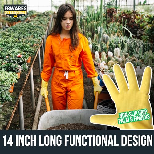 F8WARES 14 Inch Long & Thick Rubber Heavy Duty Gardening Gloves - Waterproof Hand Gloves for Garden Work - Handling Accessories Tools & Equipments for Home Garden,Dairy Farming, Beekeeping & Kitchen - Image 4
