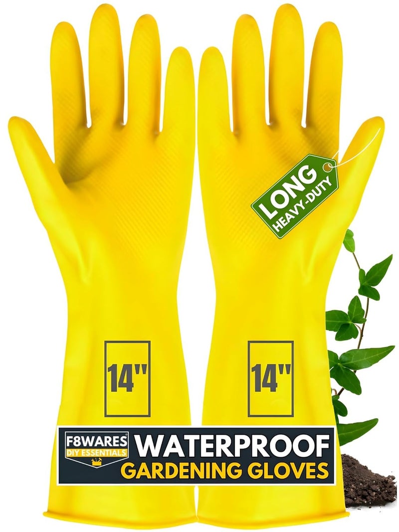 F8WARES 14 Inch Long & Thick Rubber Heavy Duty Gardening Gloves - Waterproof Hand Gloves for Garden Work - Handling Accessories Tools & Equipments for Home Garden,Dairy Farming, Beekeeping & Kitchen - Image 1