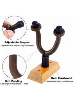 Mike Music Guitar Wall Mount Hanger,2-Pack Rotatable Hardwood Guitar Hangers with Screws-Adjustable Stopper Guitar Mount Hook Holder Stand for Ukulele Bass Electric Acoustic Guitar Banjo Mandolin  - Image 3