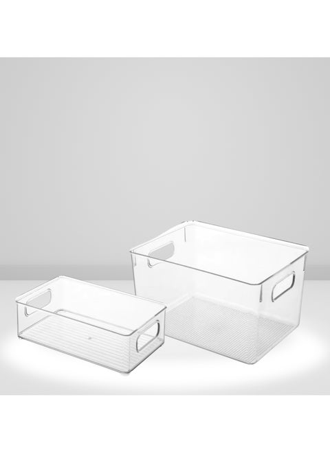 Multi Use Organizer Clear Plastic Storage Container Bins, Built in Handles, BPA Free, Stackable, Fridge Freezer Food Pantry Cabinets Home Organizer (3 Pack) (Medium 15*25.5*7.5cm)