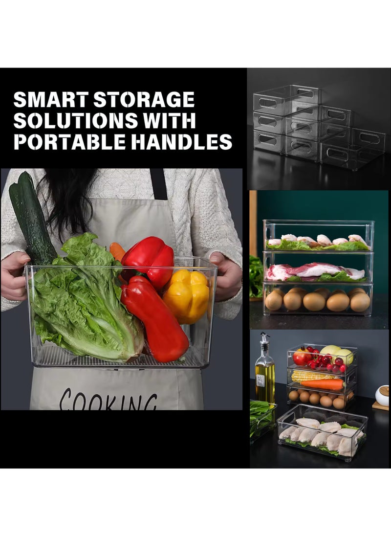 Multi Use Organizer Clear Plastic Storage Container Bins, Built in Handles, BPA Free, Stackable, Fridge Freezer Food Pantry Cabinets Home Organizer (3 Pack) (Medium 15*25.5*7.5cm)
