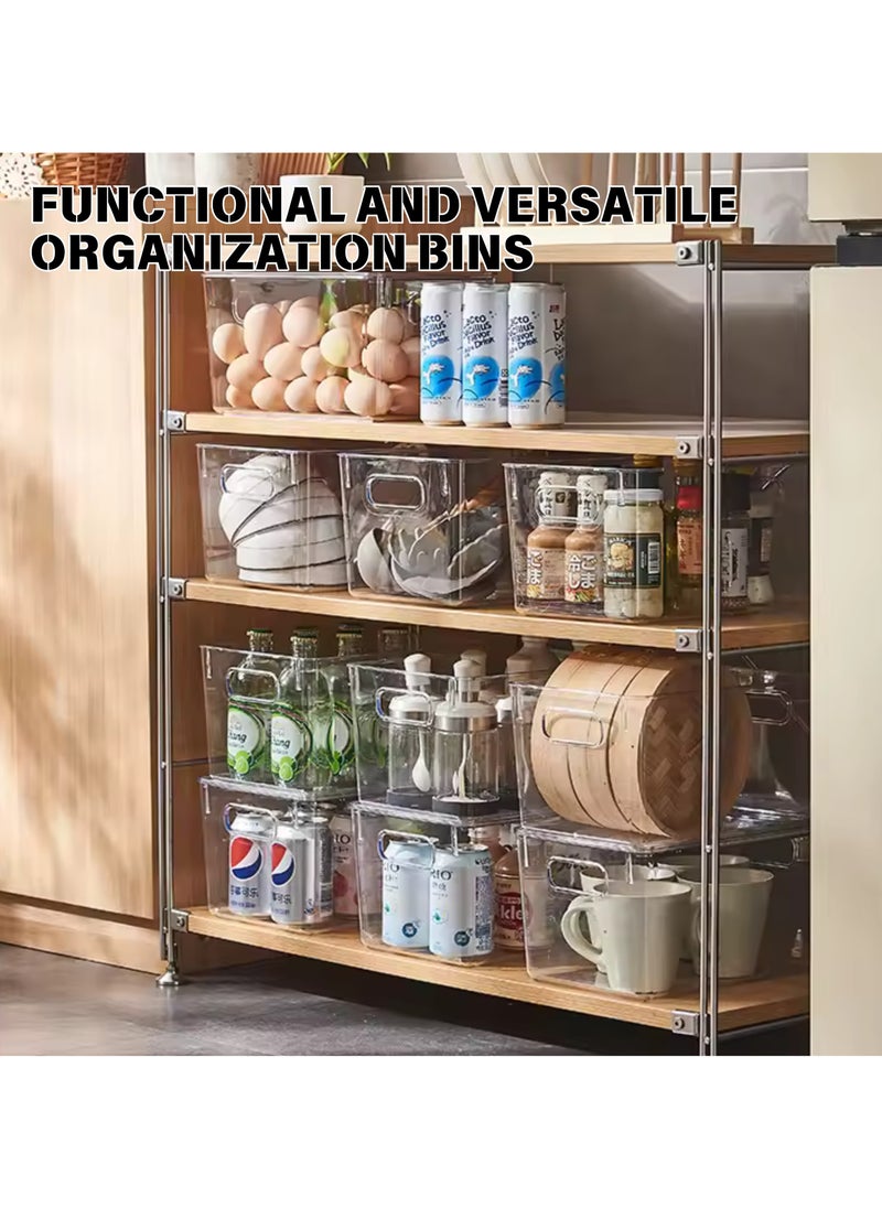 Multi Use Organizer Clear Plastic Storage Container Bins, Built in Handles, BPA Free, Stackable, Fridge Freezer Food Pantry Cabinets Home Organizer (3 Pack) (Medium 15*25.5*7.5cm)