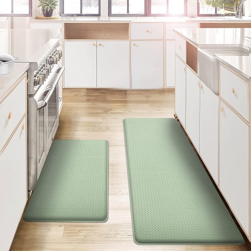 AUTODECO Kitchen Mats and Rugs Set of 2  Cushioned AntiFatigue Kitchen Rug for Floor Washable 17x29 17x59 Light Green