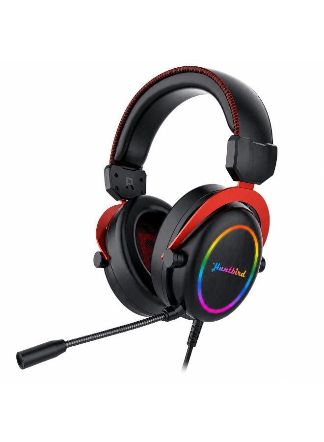 Huntbird USB RGB Gaming Headset – Wired Stereo Over-Ear Gaming Headphones with Noise-Reducing Microphone, RGB LED Lighting for PC & Laptop - Image 1