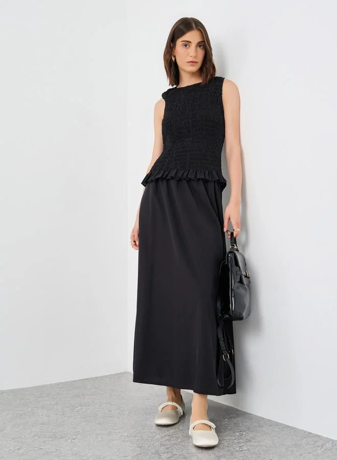Take Two Take Two Solid Smocking Detail Top and Midi Skirt Co-Ords
